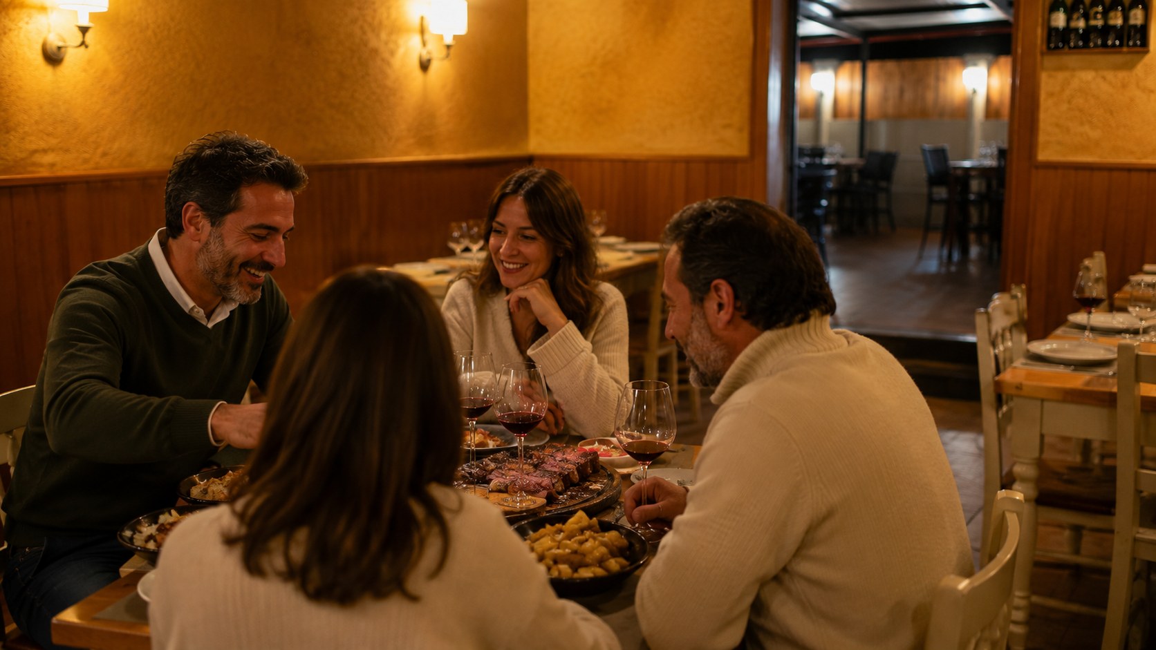 Comensales disfrutando en el asador